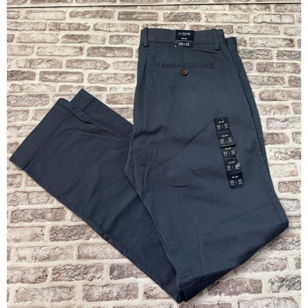 J Crew Pants Mens 33x32 Blue Straight Fit Flex Chino Casual Preppy Pockets NWT